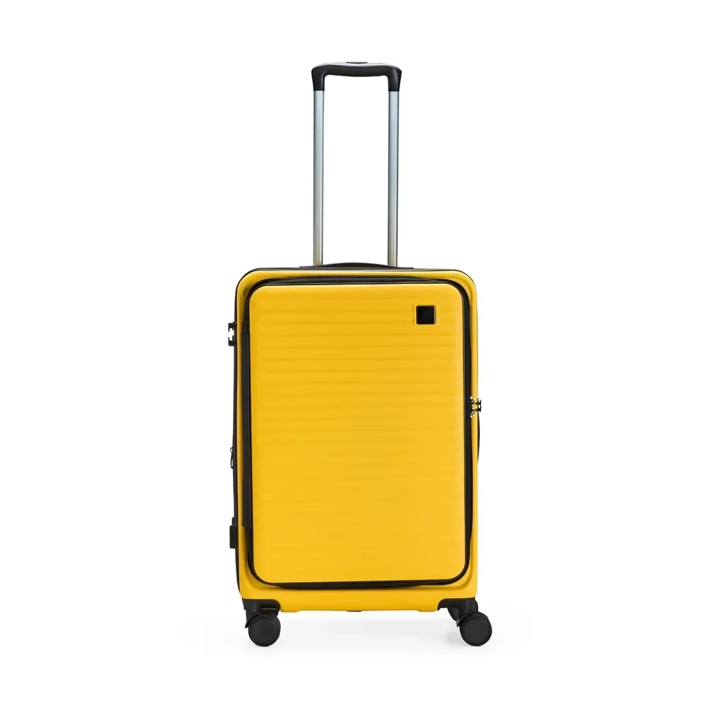 Mala de viagem personalizada 66 litros em ABS com zíper expansível, cor amarela