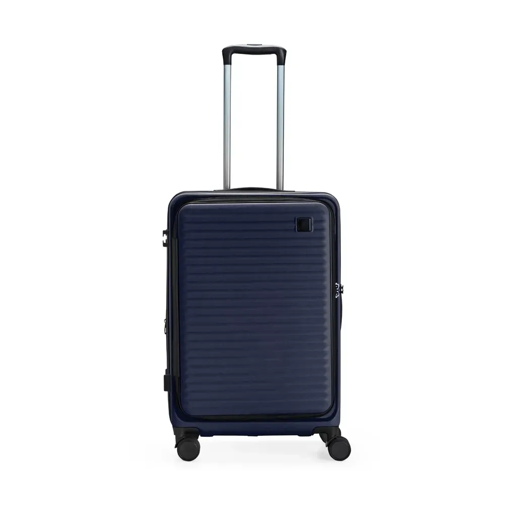 Mala de viagem personalizada 66 litros em ABS com zíper expansível, cor azul escuro