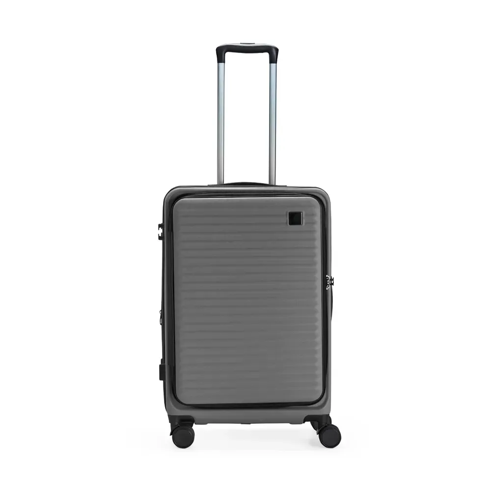 Mala de viagem personalizada 66 litros em ABS com zíper expansível, cor cinza escuro