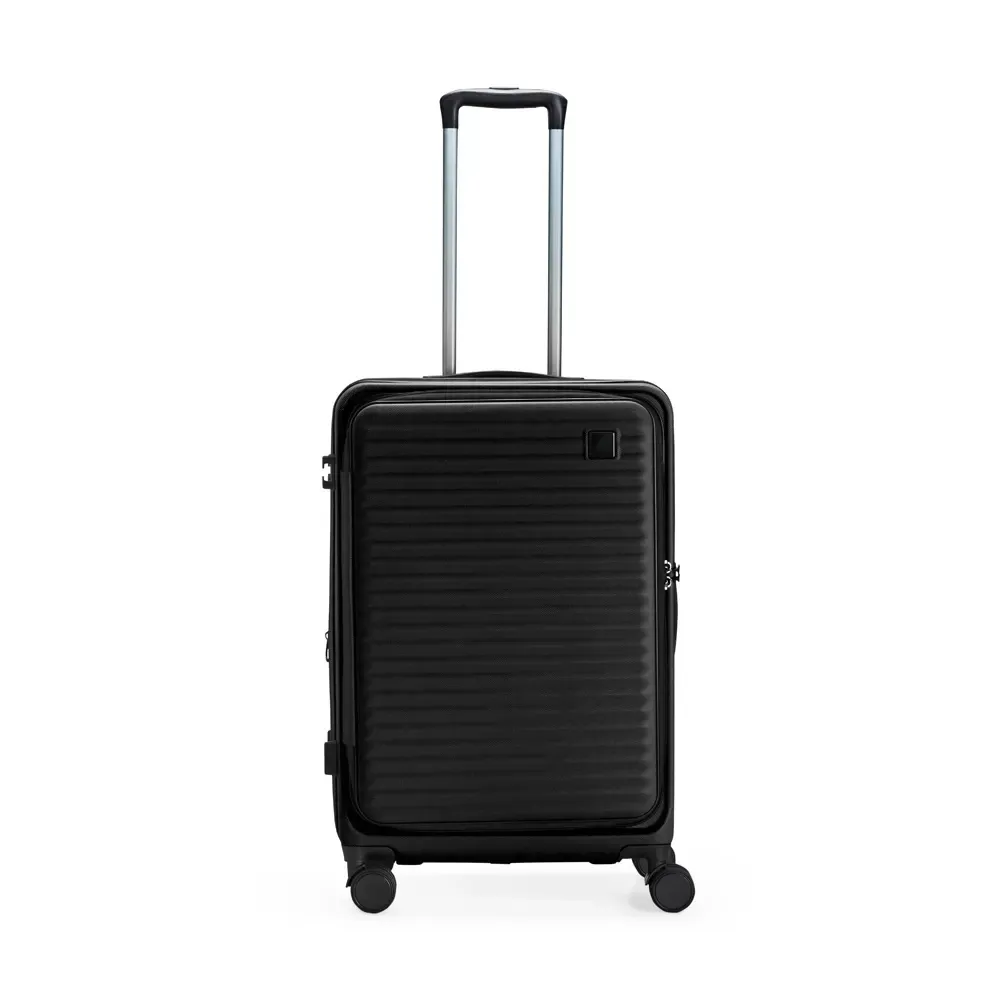 Mala de viagem personalizada 66 litros em ABS com zíper expansível, cor preta