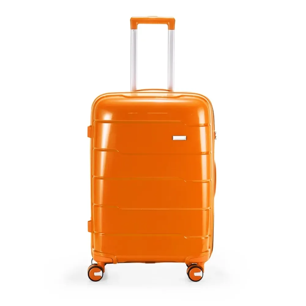 Mala de viagem personalizada 66 litros em polipropileno com cadeado TSA, cor laranja