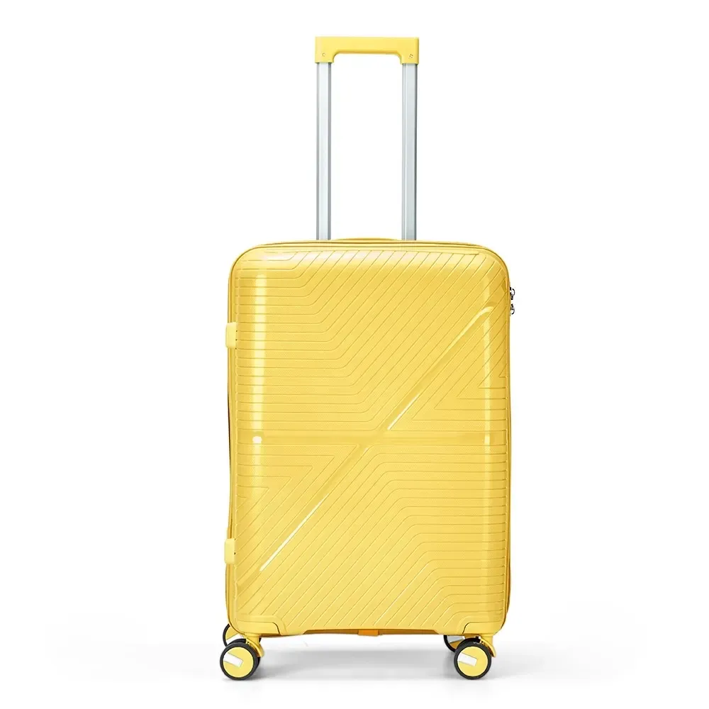 Mala de viagem personalizada 67 litros em plástico resistente com cadeado TSA, cor amarela
