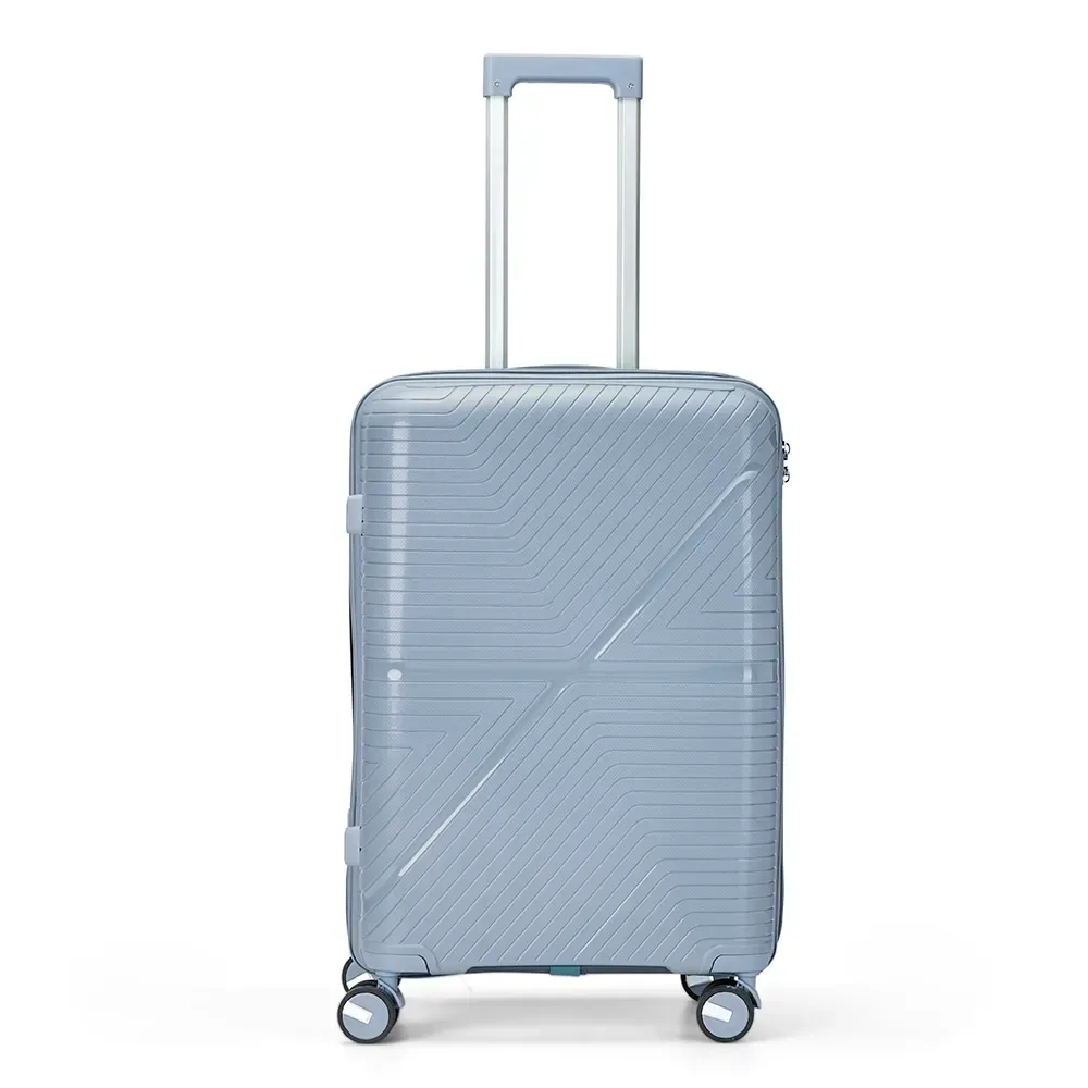 Mala de viagem personalizada 67 litros em plástico resistente com cadeado TSA, cor azul claro