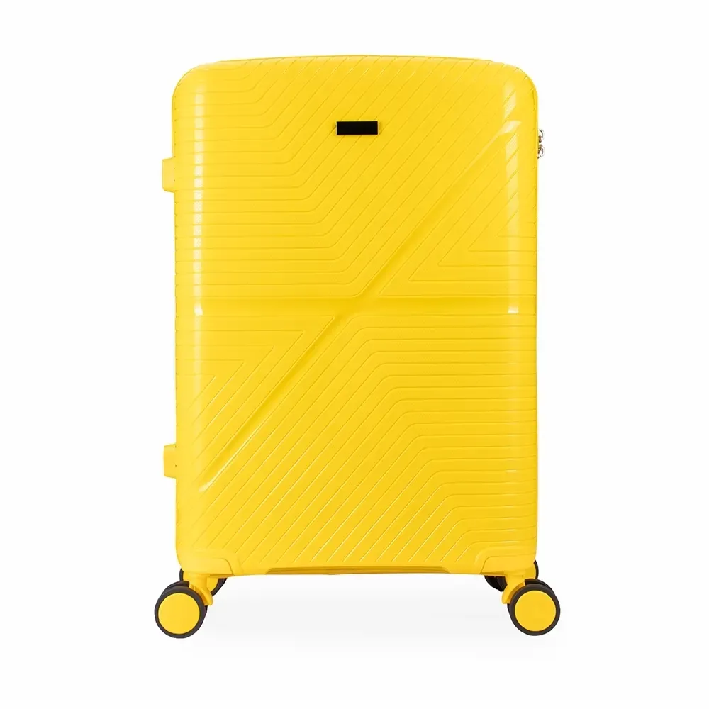 Mala de viagem personalizada 67 litros com placa metálica e cadeado TSA, cor amarela