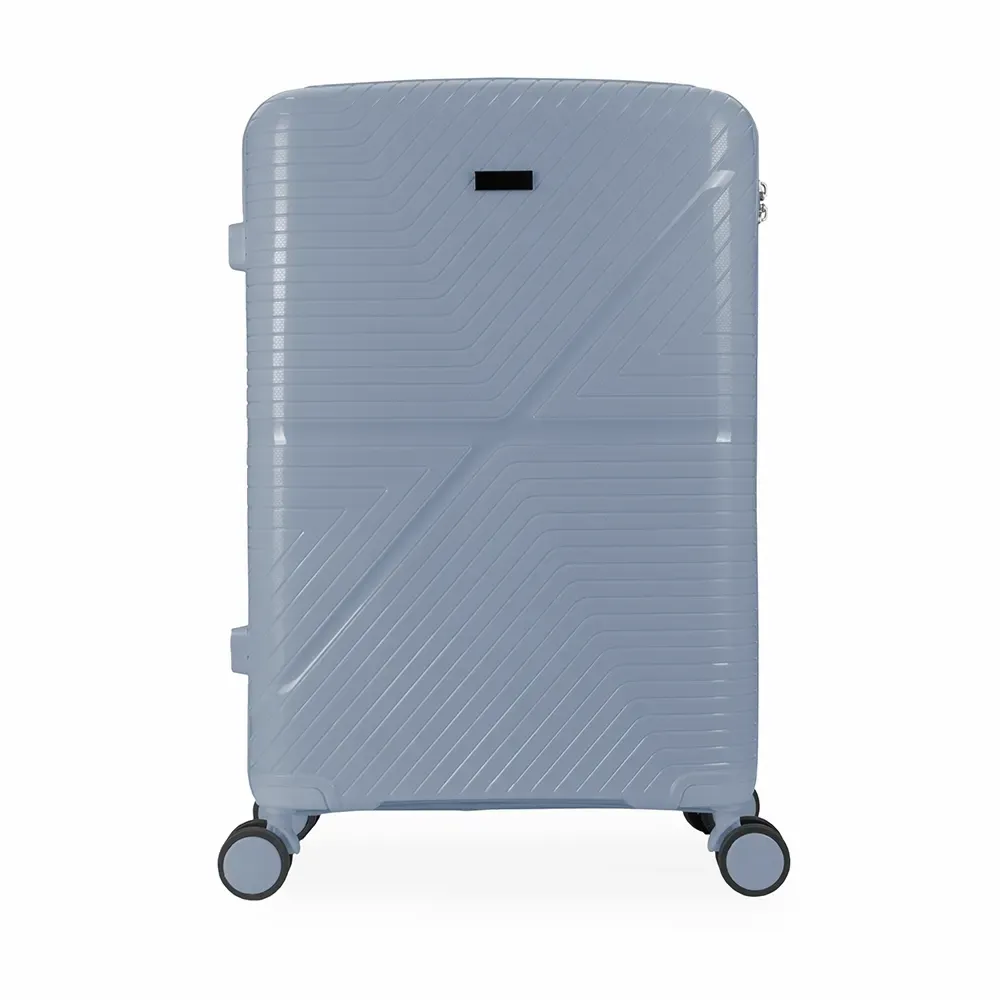 Mala de viagem personalizada 67 litros com placa metálica e cadeado TSA, cor azul claro