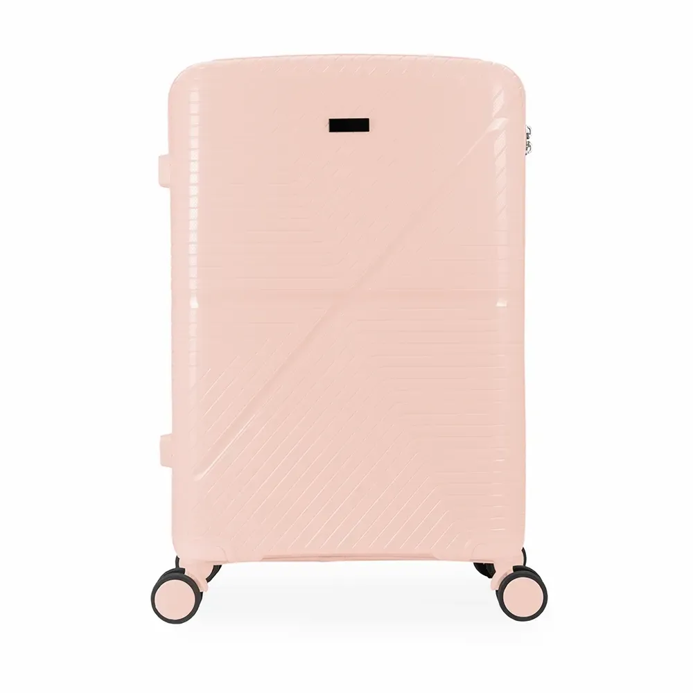 Mala de viagem personalizada 67 litros com placa metálica e cadeado TSA, cor rosa