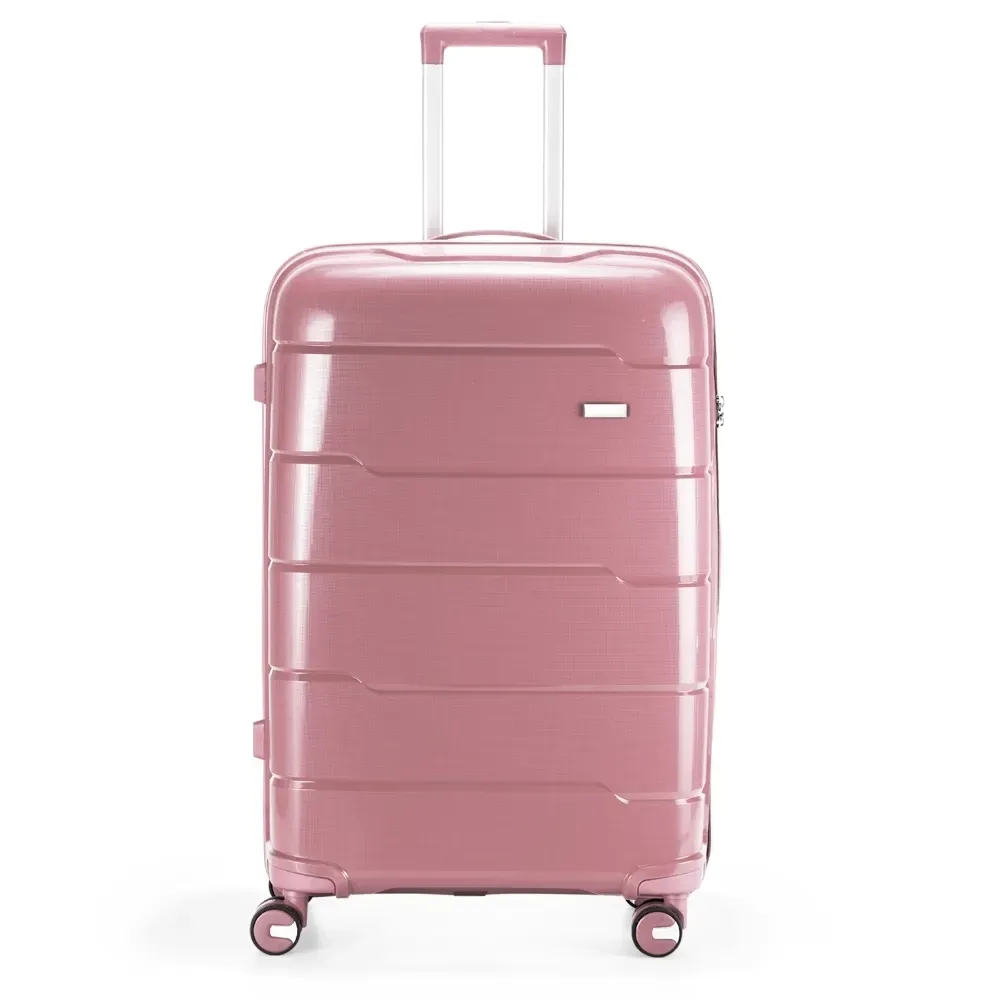 Mala de viagem personalizada 95 litros em polipropileno com cadeado TSA, cor rosa