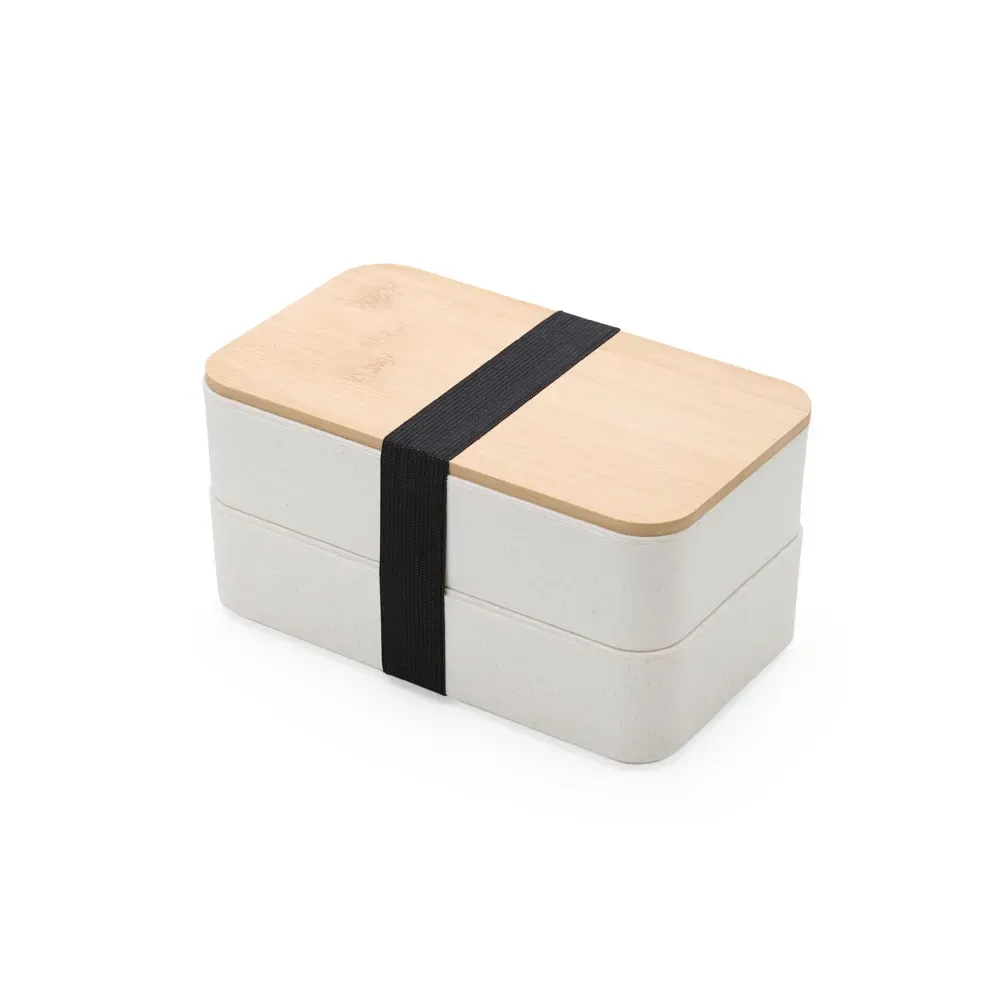 Marmita dupla fibra de trigo 600ml + 500ml personalizada, cor bege