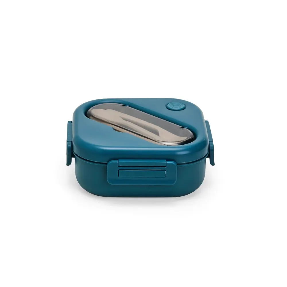 Marmita hermética plástica 1,2 litro personalizada tipo bentô, cor azul ciano