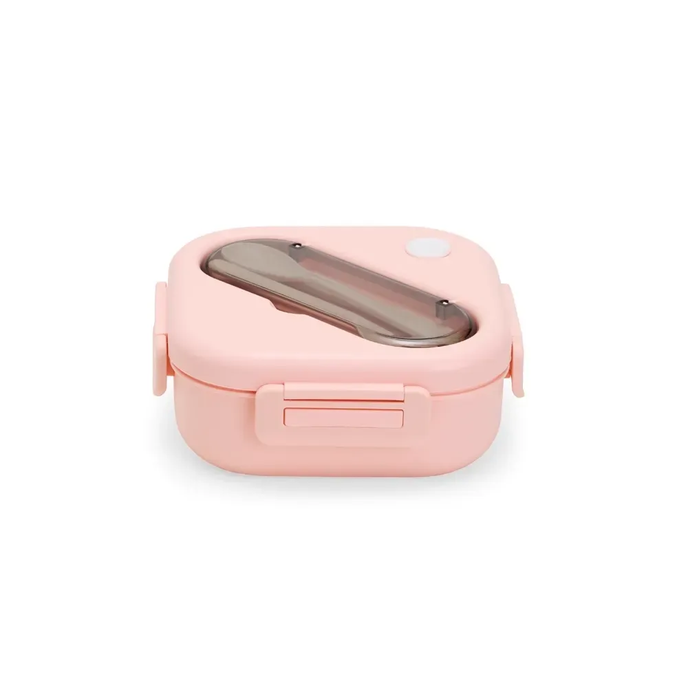 Marmita hermética plástica 1,2 litro personalizada tipo bentô, cor rosa claro