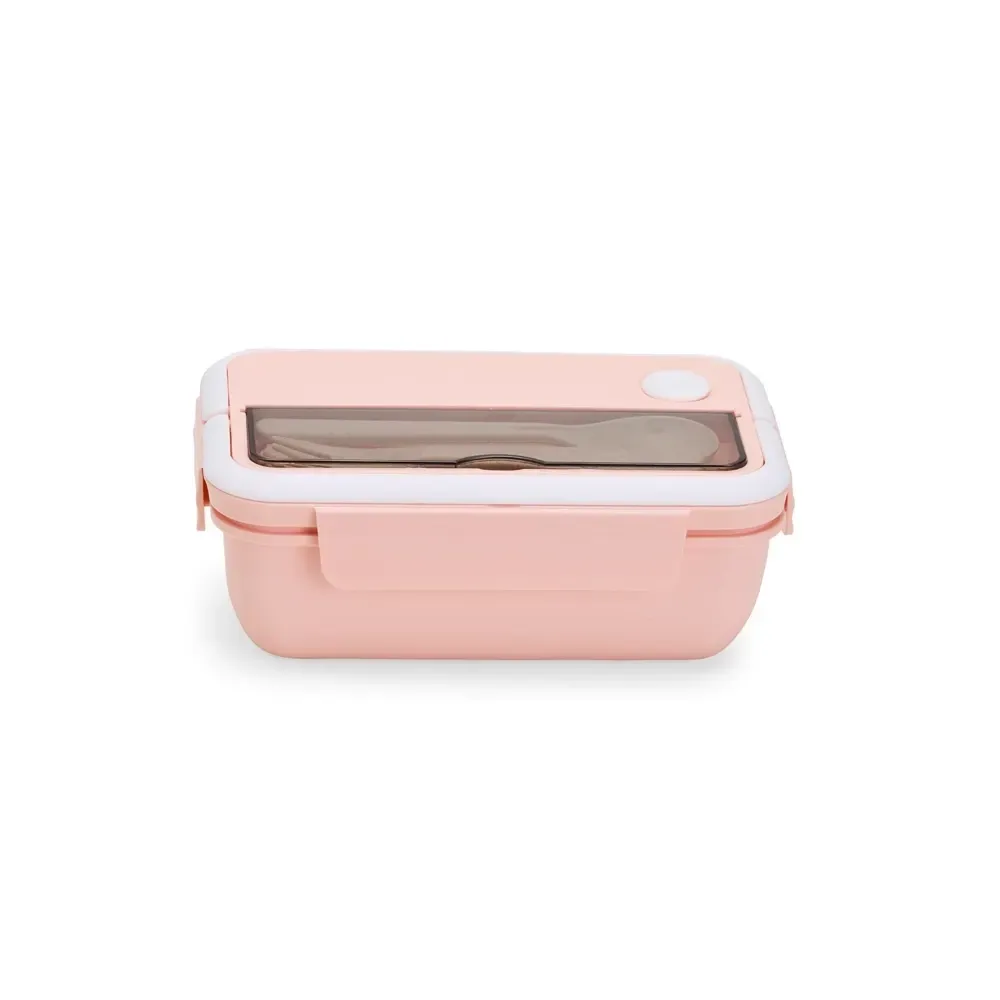 Marmita hermética plástica 1 litro personalizada com 2 divisórias, cor rosa claro