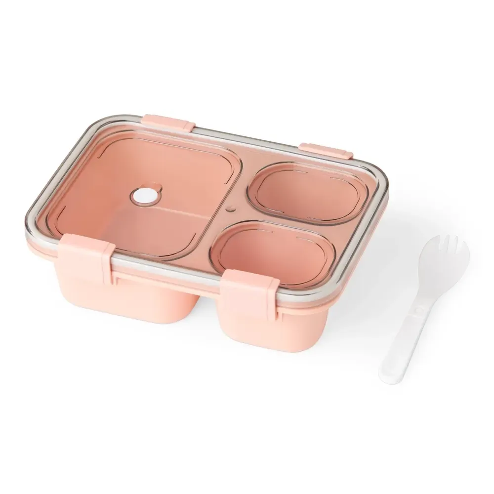 Marmita hermética plástica 800ml personalizada com 3 divisórias, cor rosa