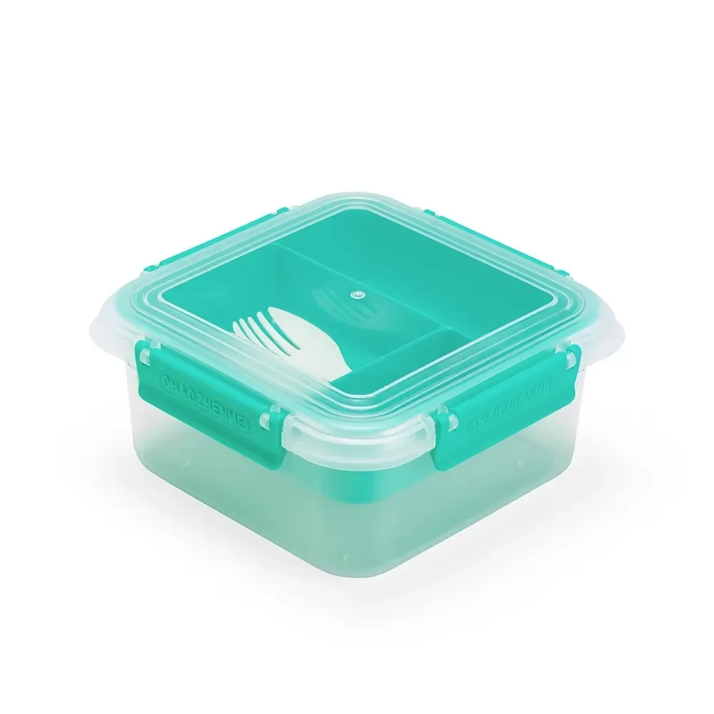 Marmita hermética plástico 1 litro personalizada com anel de silicone e spork, cor verde