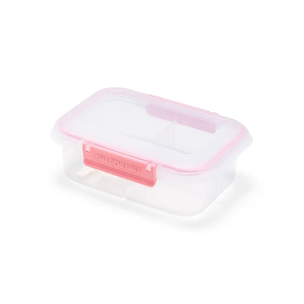 Marmita hermética plástico 650ml personalizada com 3 divisórias e spork, cor rosa