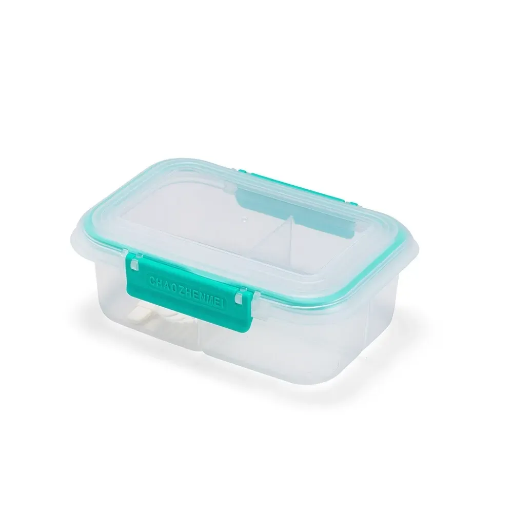Marmita hermética plástico 650ml personalizada com 3 divisórias e spork, cor verde