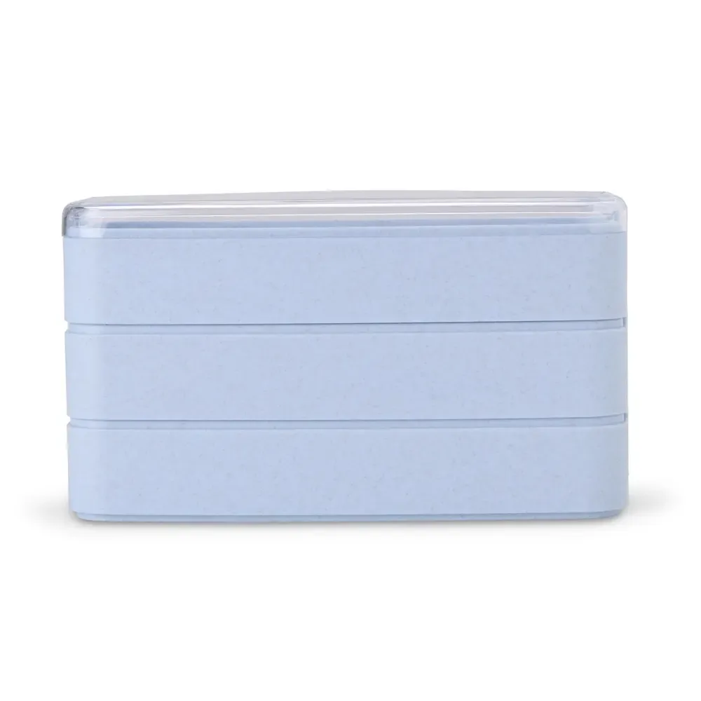 Marmita palha de trigo 900ml personalizada com 3 divisórias, cor azul