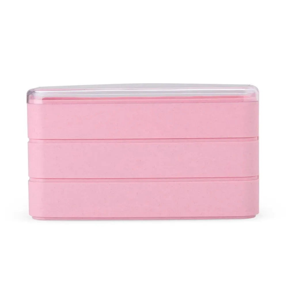 Marmita palha de trigo 900ml personalizada com 3 divisórias, cor rosa