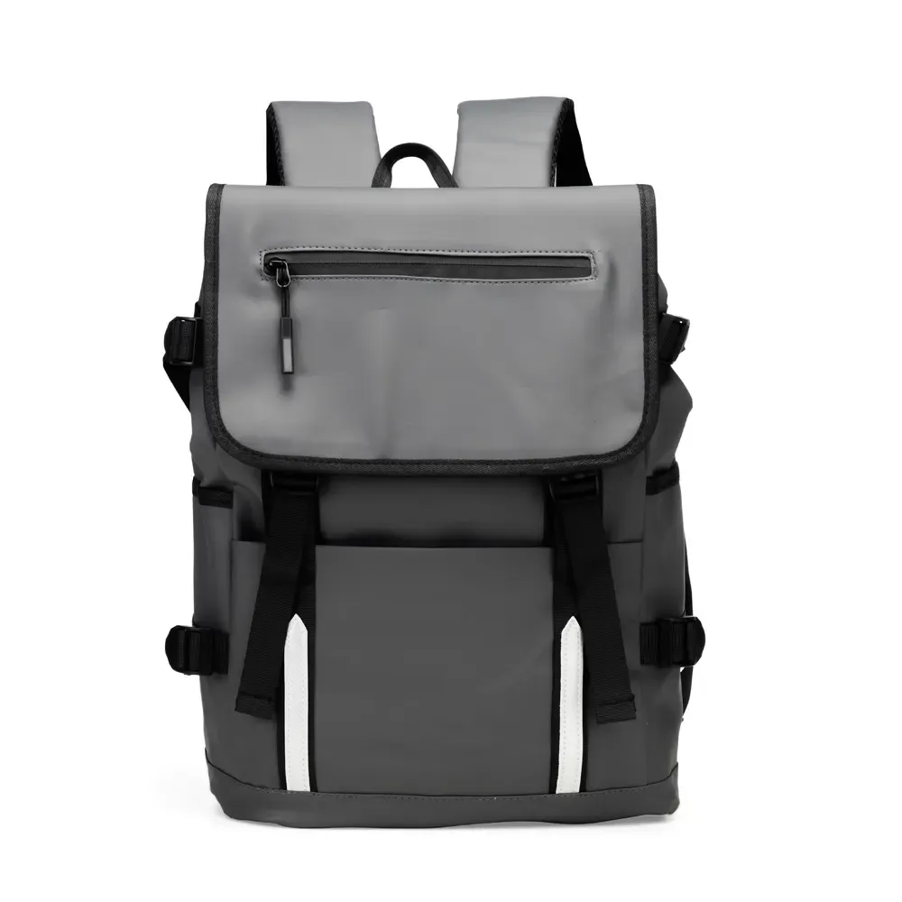 Mochila Couro Sintético 18L com velcro e engate rápido personalizada em cinza