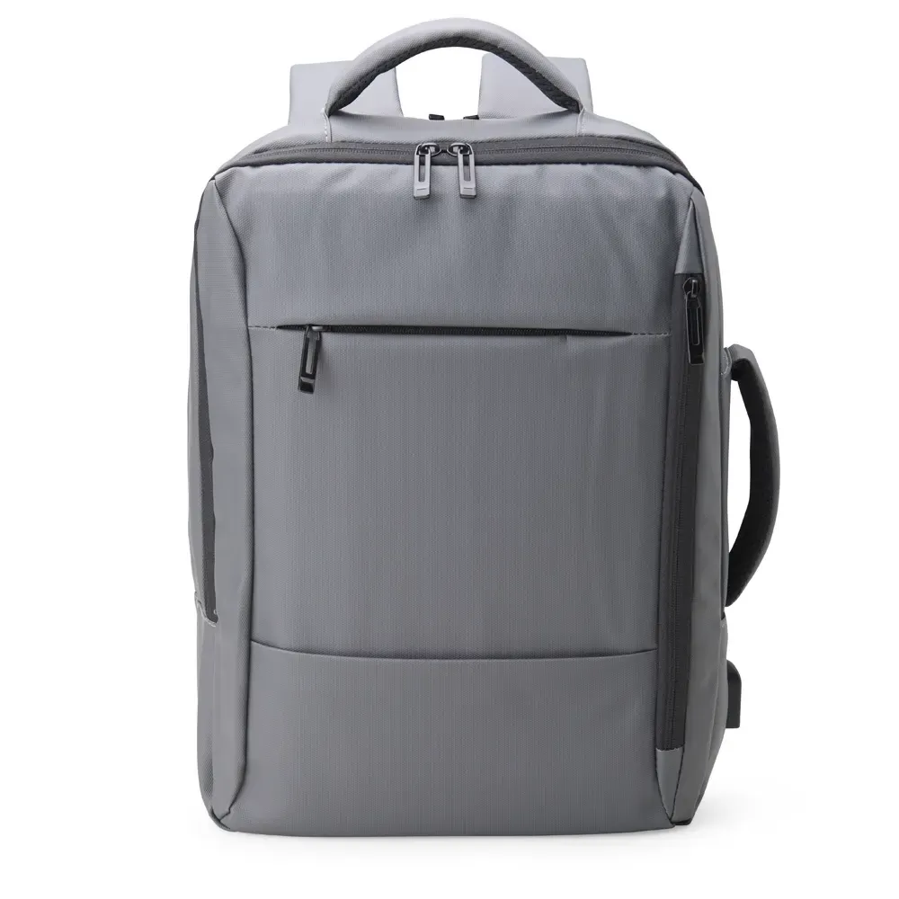 Mochila personalizada em couro sintético com USB, 25 litros, cor cinza