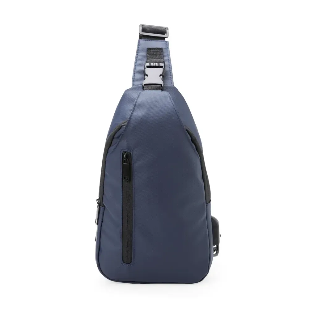 Mochila de ombro couro sintético 5L com USB personalizada em azul