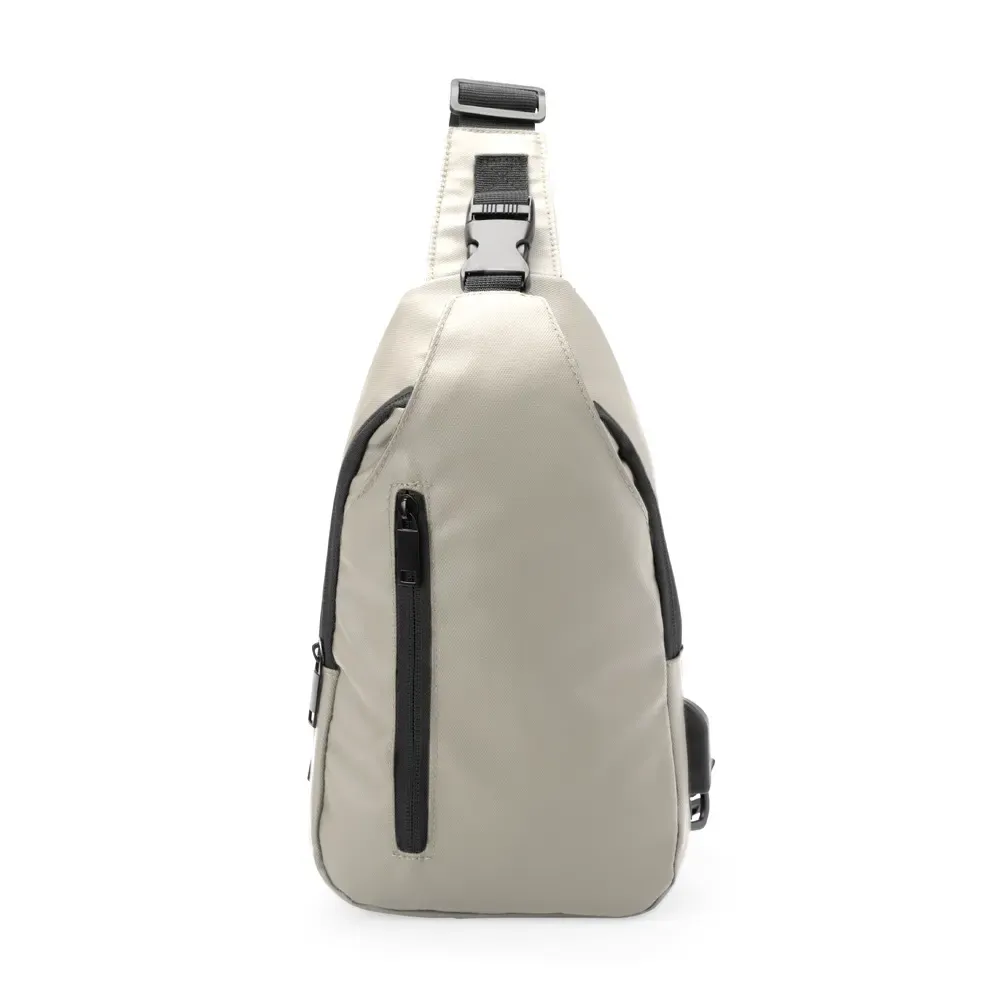 Mochila de ombro couro sintético 5L com USB personalizada em bege
