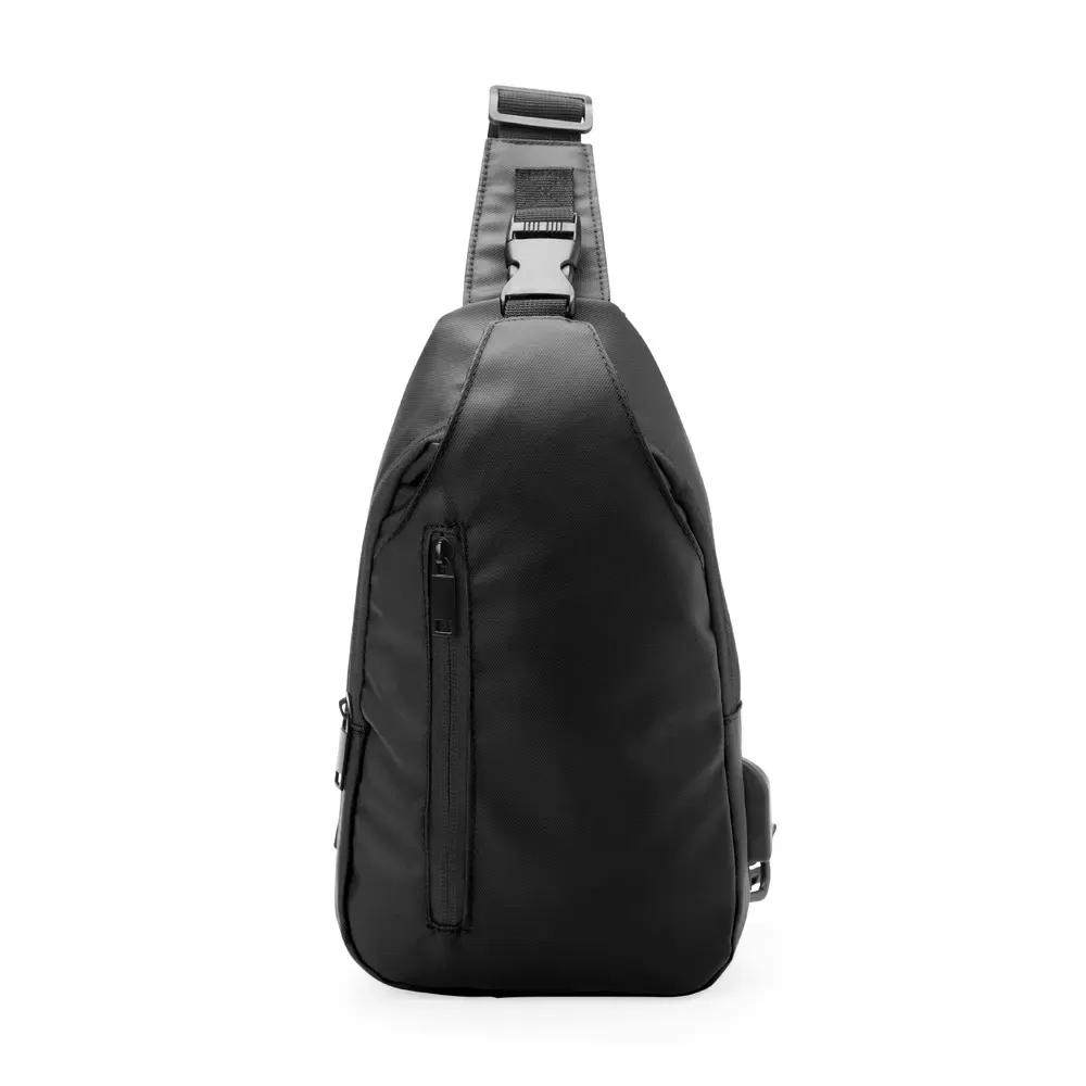 Mochila de ombro couro sintético 5L com USB personalizada em preto