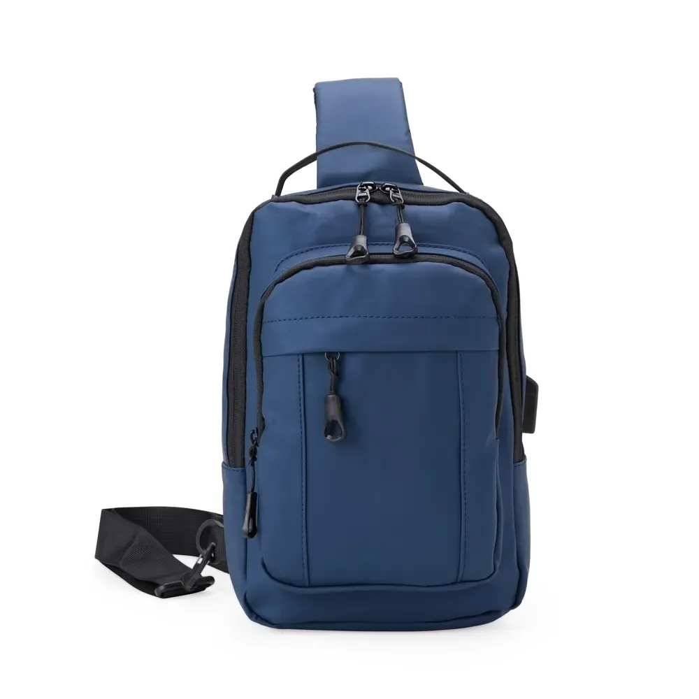 Mochila de ombro couro sintético 8L com USB personalizada em azul