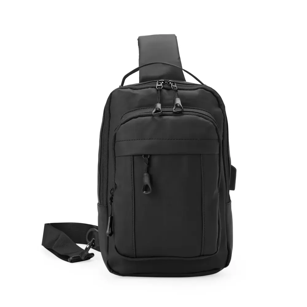 Mochila de ombro couro sintético 8L com USB personalizada em preto