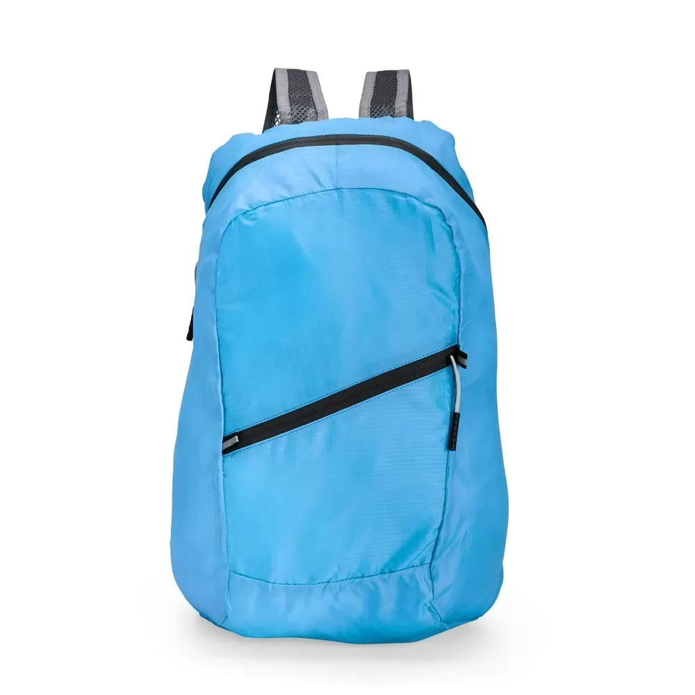 Mochila Dobrável Poliéster 16L personalizada azul claro