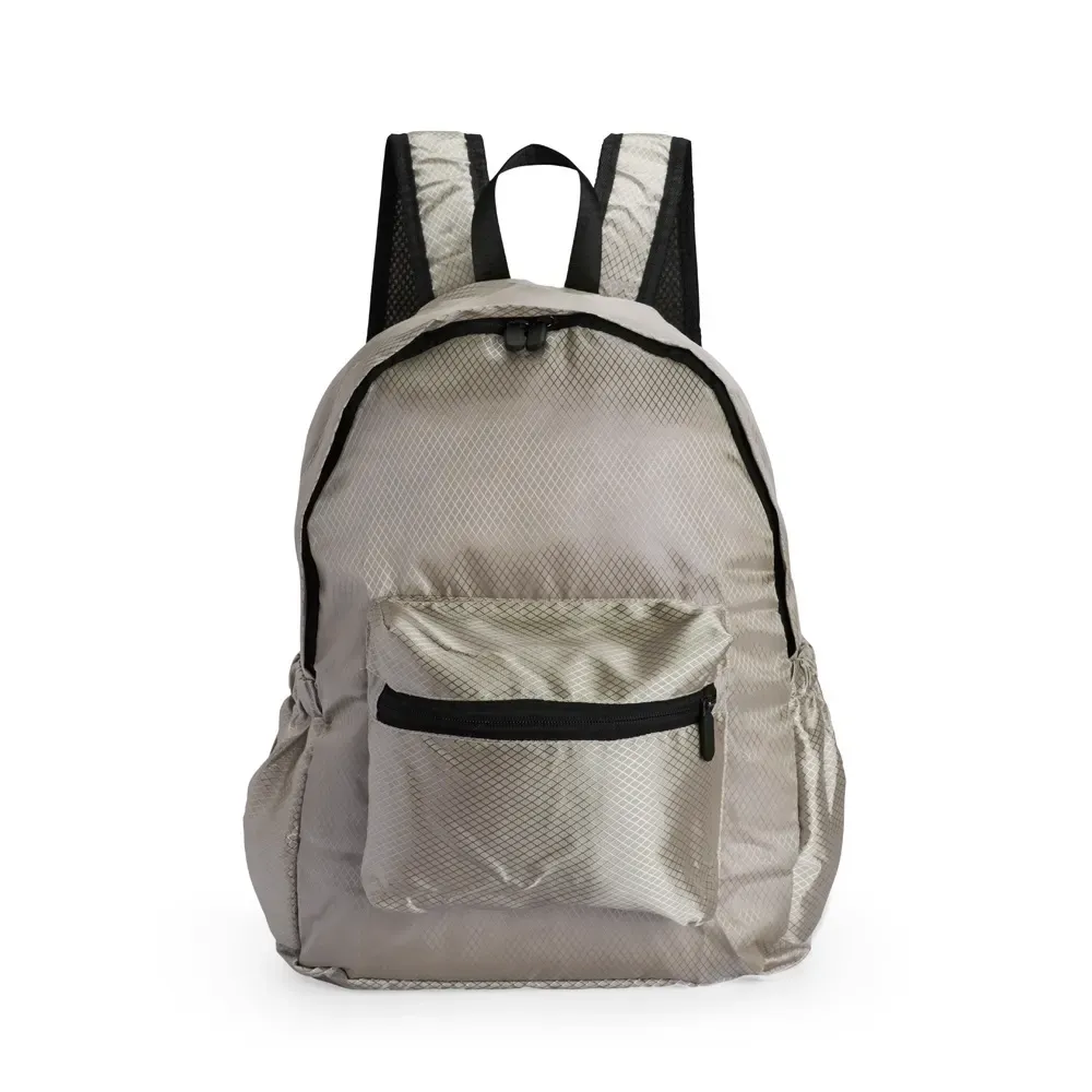 Mochila Dobrável Poliéster 18L personalizada em bege