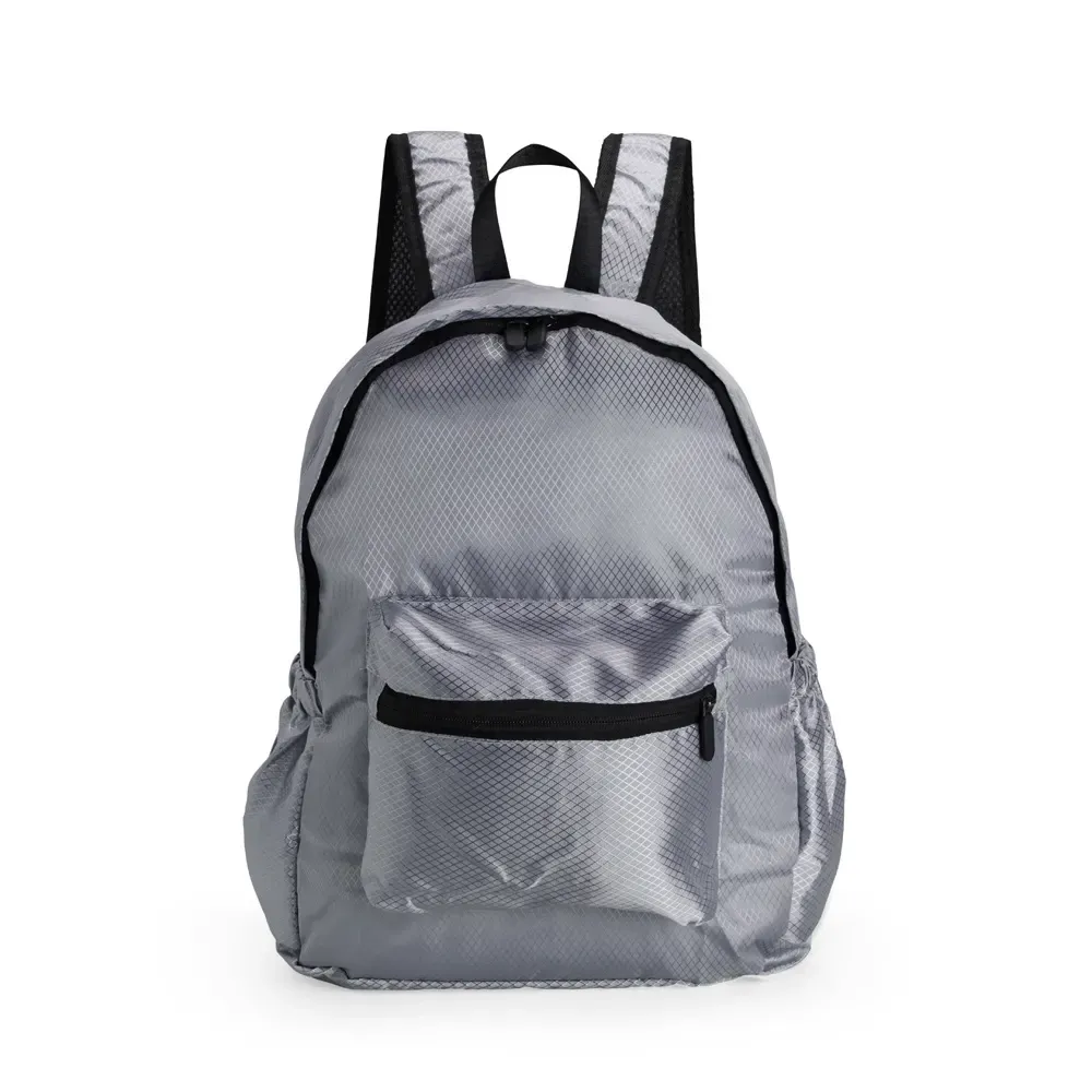 Mochila Dobrável Poliéster 18L personalizada em cinza