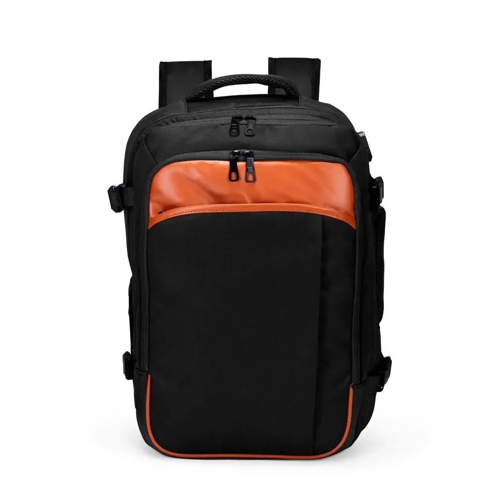 Mochila personalizada expansível de nylon com USB, 29 litros, cor preta