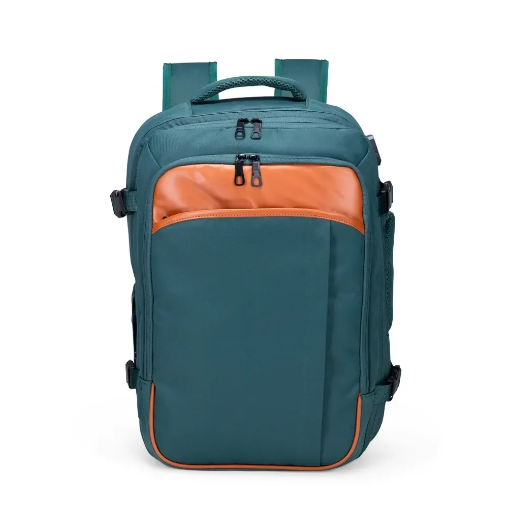 Mochila personalizada expansível de nylon com USB, 29 litros, cor verde