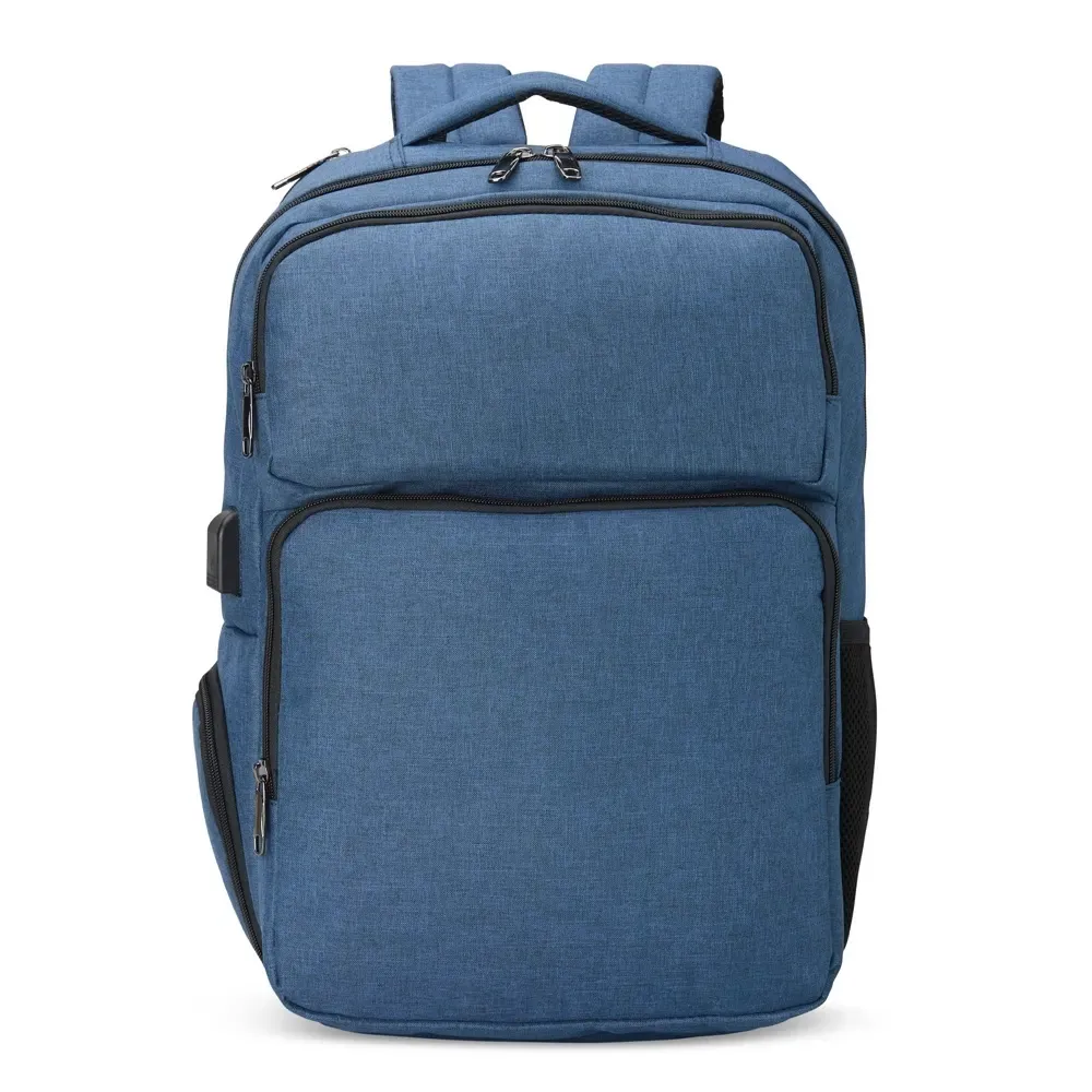 Mochila Nylon 28L com USB e Antifurto personalizada em azul