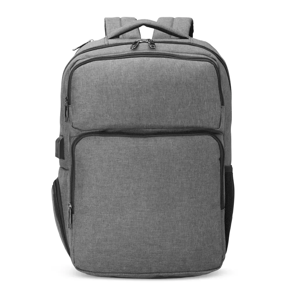 Mochila Nylon 28L com USB e Antifurto personalizada em cinza