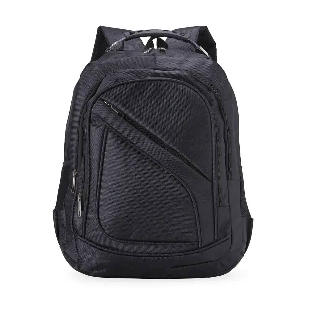 Mochila personalizada de nylon, perfil slim, cor preta