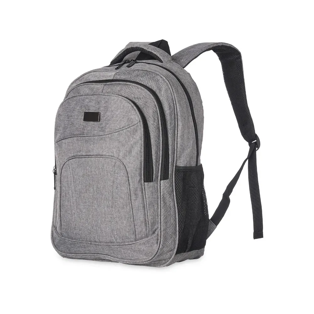 Mochila personalizada de nylon, 30 litros, com plaquinha metálica, cor cinza