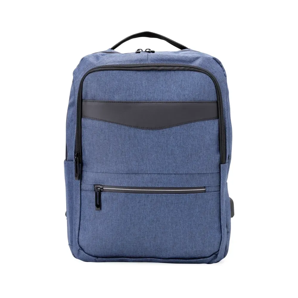 Mochila Nylon Couro Sintético USB 22L personalizada azul