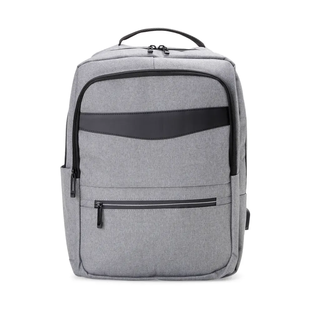 Mochila Nylon Couro Sintético USB 22L personalizada cinza