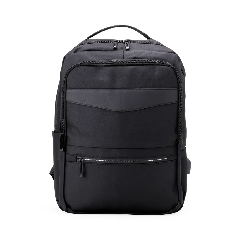 Mochila Nylon Couro Sintético USB 22L personalizada preta