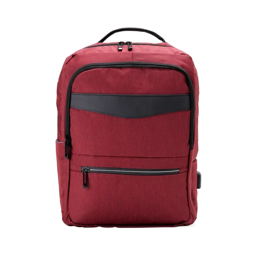 Mochila Nylon Couro Sintético USB 22L personalizada vermelha
