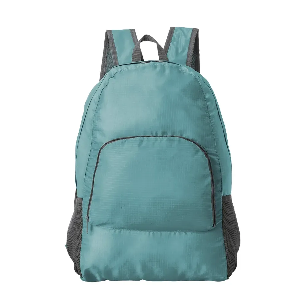Mochila dobrável personalizada de nylon, 21 litros, cor azul claro
