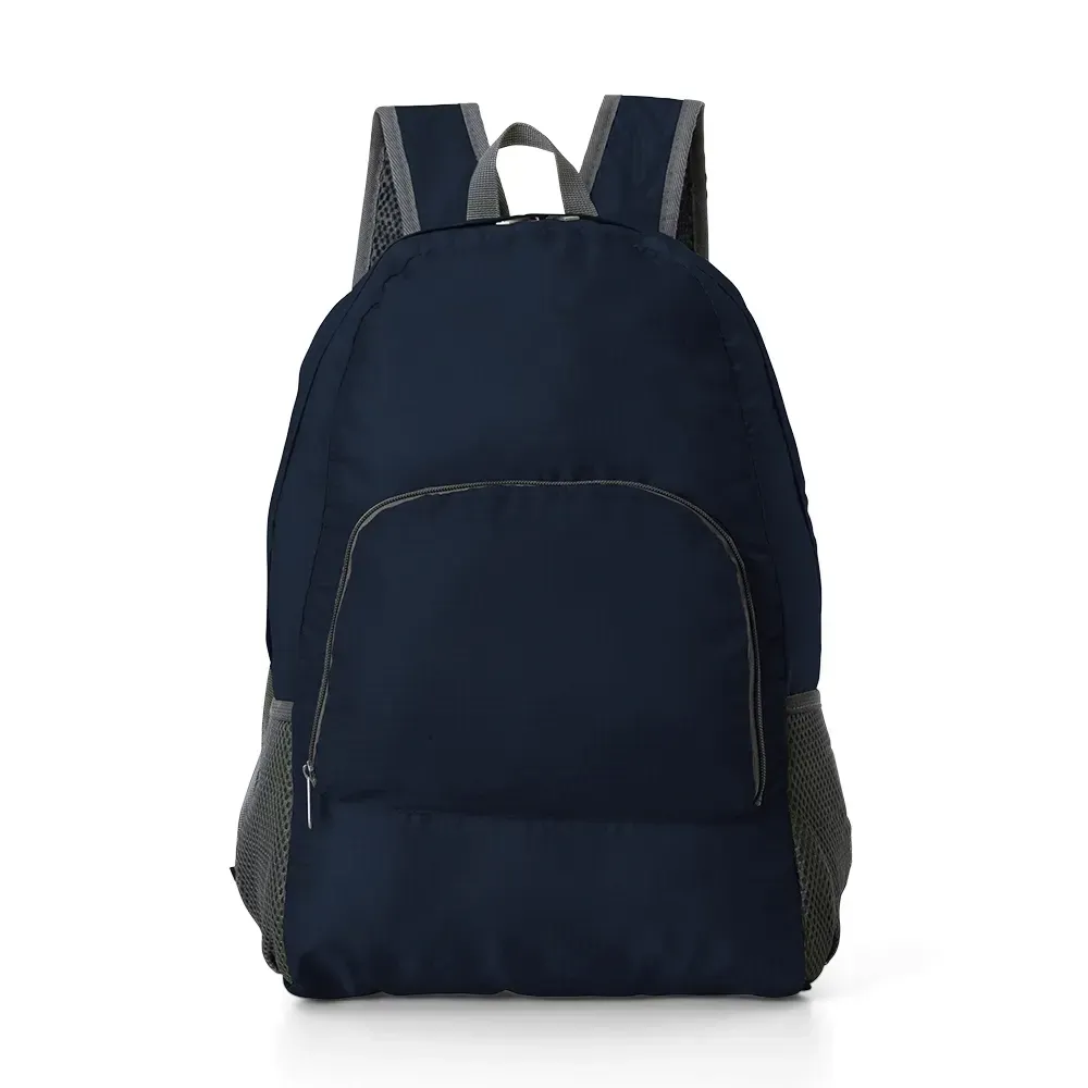 Mochila dobrável personalizada de nylon, 21 litros, cor azul escuro
