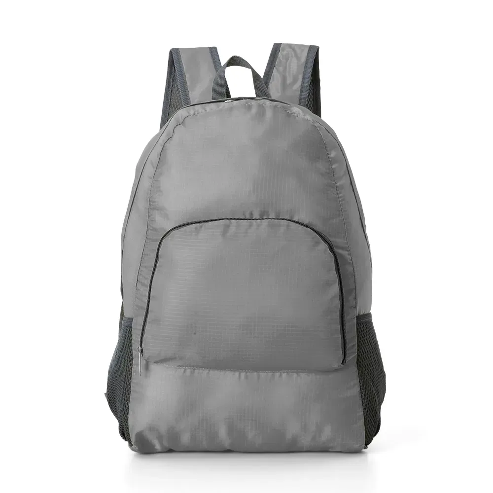 Mochila dobrável personalizada de nylon, 21 litros, cor cinza