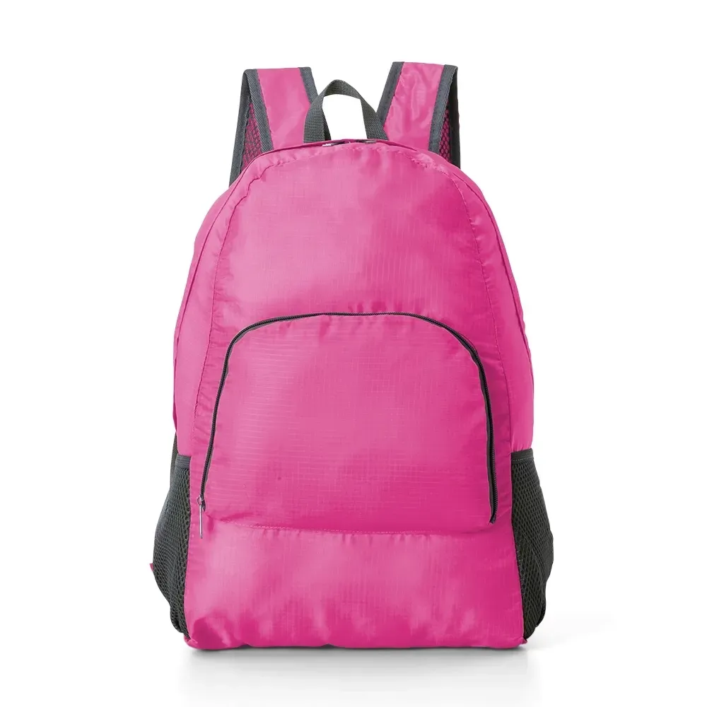 Mochila dobrável personalizada de nylon, 21 litros, cor pink