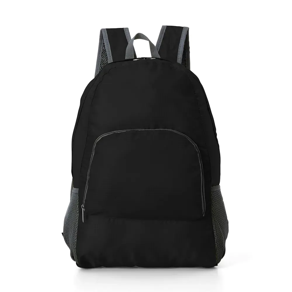 Mochila dobrável personalizada de nylon, 21 litros, cor preto com cinza