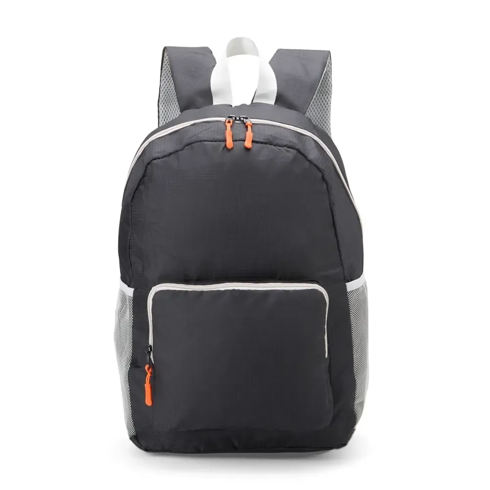 Mochila dobrável personalizada de nylon, 24 litros, cor preta