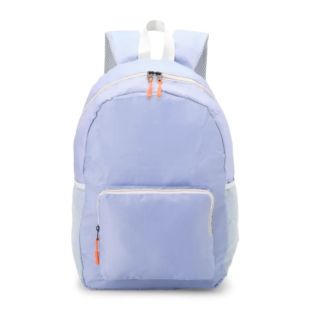 Mochila dobrável personalizada de nylon, 24 litros, cor roxa
