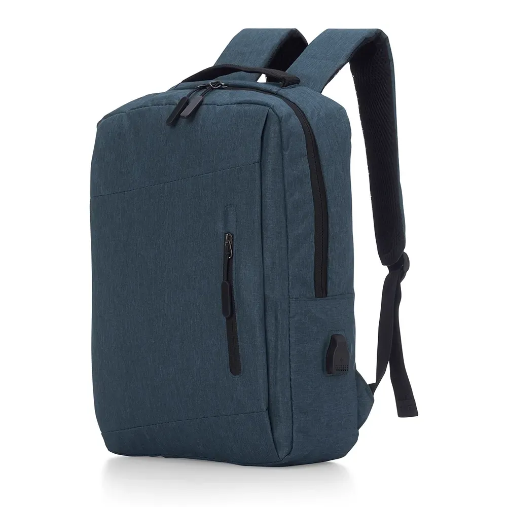 Mochila personalizada de nylon com USB, 17 litros, cor azul