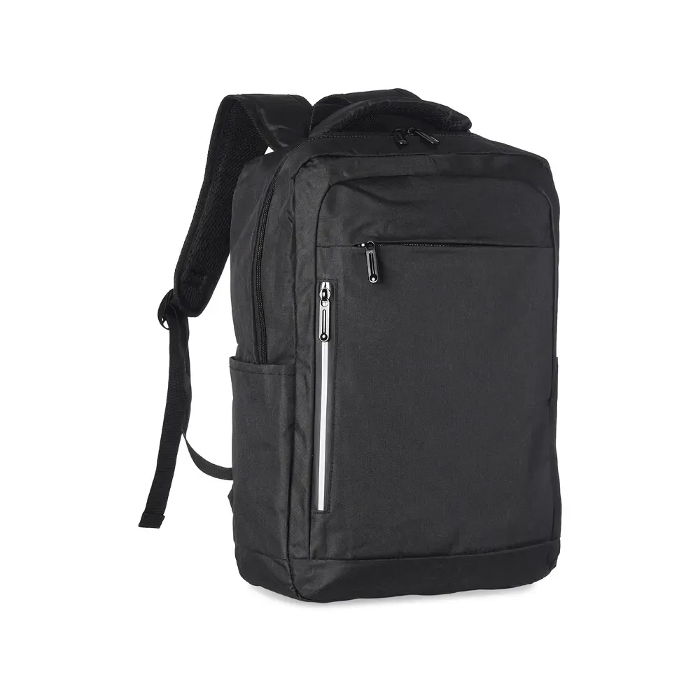 Mochila personalizada de nylon com USB e plaquinha metálica, 20 litros, cor preta